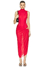 Christopher Esber Ruched Coil Tank Dress in Watermelon, view 1, click to view large image.