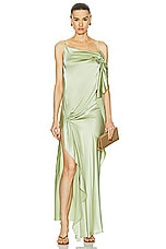 Christopher Esber Cusco Silk Drape Cami Dress in Pistachio, view 1, click to view large image.