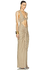 Christopher Esber Vivenda Drape Front Dress in Incense, view 2, click to view large image.