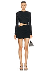 Christopher Esber Ribbed Twist Long Sleeve Drape Mini Dress in Black, view 1, click to view large image.