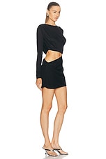 Christopher Esber Ribbed Twist Long Sleeve Drape Mini Dress in Black, view 2, click to view large image.