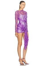 Christopher Esber Encased Beaded Ivy Lace Long Sleeve Mini Dress in Grape, view 2, click to view large image.