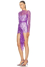 Christopher Esber Encased Beaded Ivy Lace Long Sleeve Mini Dress in Grape, view 3, click to view large image.