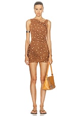 Christopher Esber Verba Beaded Draped Mini Dress in Cola & Honey, view 1, click to view large image.