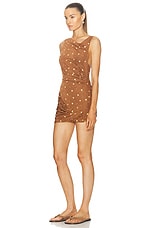 Christopher Esber Verba Beaded Draped Mini Dress in Cola & Honey, view 3, click to view large image.