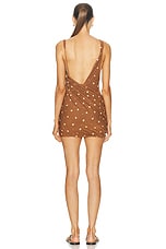 Christopher Esber Verba Beaded Draped Mini Dress in Cola & Honey, view 4, click to view large image.