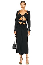 Christopher Esber Ruched Tie Floating Sleeve Dress in Black, view 1, click to view large image.