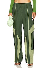 Christopher Esber Cocosolo Duo Tone Trouser in BOTTLE GREEN MULTI, view 1, click to view large image.