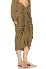 Christopher Esber Vivenda Drape Midi Skirt in Olive, view 2, click to view large image.