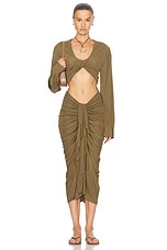 Christopher Esber Vivenda Drape Midi Skirt in Olive, view 5, click to view large image.