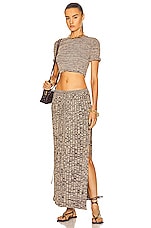 Christopher Esber Pleated Knit Tie Skirt in Chocolate Marle, view 5, click to view large image.