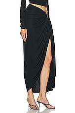 Christopher Esber Odessa Arced Drape Split Skirt in Black, view 2, click to view large image.
