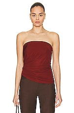Christopher Esber Side Cowl Strapless Top in CARNELIAN, view 1, click to view large image.