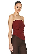 Christopher Esber Side Cowl Strapless Top in CARNELIAN, view 2, click to view large image.