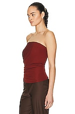 Christopher Esber Side Cowl Strapless Top in CARNELIAN, view 3, click to view large image.