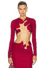 Christopher Esber Venus Long Sleeve Crop Top in Cherry, view 1, click to view large image.