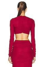 Christopher Esber Venus Long Sleeve Crop Top in Cherry, view 4, click to view large image.