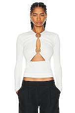 Christopher Esber Orbit Ruched Long Sleeve Top in White, view 1, click to view large image.