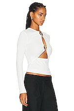 Christopher Esber Orbit Ruched Long Sleeve Top in White, view 2, click to view large image.