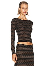 Christopher Esber Palais Knit Long Sleeve Top in Black & Cacao, view 2, click to view large image.