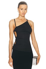 Christopher Esber Open Twist Side Tank Top in Black, view 1, click to view large image.