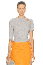 Christopher Esber Cashmere Helix Open Twist Draped Tee Top in Slate Grey, view 1, click to view large image.