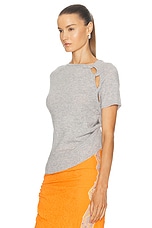 Christopher Esber Cashmere Helix Open Twist Draped Tee Top in Slate Grey, view 3, click to view large image.