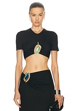 Christopher Esber Moodstone Ruched Crop Tee Top in Black, view 1, click to view large image.