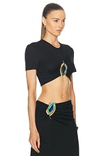 Christopher Esber Moodstone Ruched Crop Tee Top in Black, view 2, click to view large image.