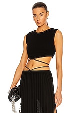 Christopher Esber Sleeveless Knit Tie Crop Top in Black, view 1, click to view large image.
