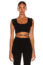 Christopher Esber Deconstruct Long Sleeve Knit Tie Crop Top in Black, view 2, click to view large image.