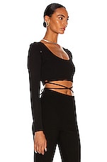 Christopher Esber Deconstruct Long Sleeve Knit Tie Crop Top in Black, view 3, click to view large image.