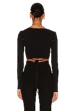 Christopher Esber Deconstruct Long Sleeve Knit Tie Crop Top in Black, view 4, click to view large image.
