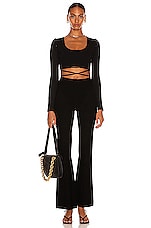 Christopher Esber Deconstruct Long Sleeve Knit Tie Crop Top in Black, view 5, click to view large image.