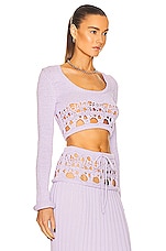 Christopher Esber Crochet Long Sleeve Crop Top in Lilac, view 2, click to view large image.