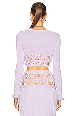 Christopher Esber Crochet Long Sleeve Crop Top in Lilac, view 3, click to view large image.