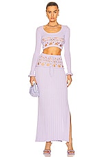 Christopher Esber Crochet Long Sleeve Crop Top in Lilac, view 4, click to view large image.