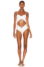 Christopher Esber Ruched Disconnect Swimsuit in Chalk, view 1, click to view large image.