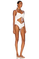 Christopher Esber Ruched Disconnect Swimsuit in Chalk, view 2, click to view large image.