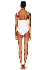 Christopher Esber Ruched Disconnect Swimsuit in Chalk, view 3, click to view large image.