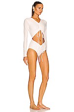 Christopher Esber Ruched Disconnect Swimsuit in White, view 2, click to view large image.