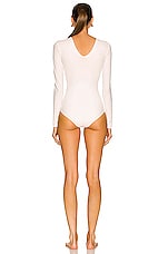 Christopher Esber Ruched Disconnect Swimsuit in White, view 3, click to view large image.