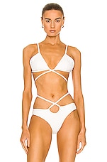 Christopher Esber Looped Tie Bikini Top in White, view 1, click to view large image.