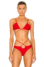 Christopher Esber Looped Tie Bikini Top in Rubrum Red & Vermillion, view 1, click to view large image.