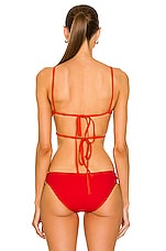 Christopher Esber Looped Tie Bikini Top in Rubrum Red & Vermillion, view 3, click to view large image.