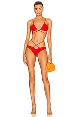 Christopher Esber Looped Tie Bikini Top in Rubrum Red & Vermillion, view 4, click to view large image.