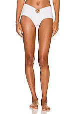 Christopher Esber Orbit Ruched High Brief Bikini Bottom in White, view 1, click to view large image.