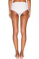 Christopher Esber Orbit Ruched High Brief Bikini Bottom in White, view 3, click to view large image.