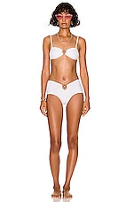 Christopher Esber Orbit Ruched High Brief Bikini Bottom in White, view 4, click to view large image.
