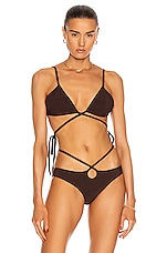 Christopher Esber Wrapped Tie Bikini Top in Chocolate, view 1, click to view large image.